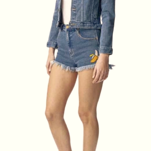 Rolla's Hightails High Rise Denim Shorts Embroidered Banana Beach Size 27/9 - Picture 1 of 13